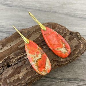Handmade Jasper Teardrop Earrings: Natural Stone Dangle Healing Jewelry