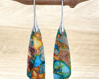 Jasper Drop Earrings: Sea Sediment Stone, Boho Jewelry