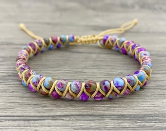 Pulsera trenzada de piedra jaspe galáctico: joyería de estilo bohemio para yoga.