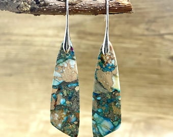 Sea Sediment Jasper Earrings: Boho Stone Dangle Jewelry