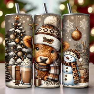 Cute Christmas Highland Cow Tumbler Png, Christmas Png, Christmas Tumbler Png, 20oz Tumbler Wrap Png,20oz skinny Tumbler Png,Snowman Png