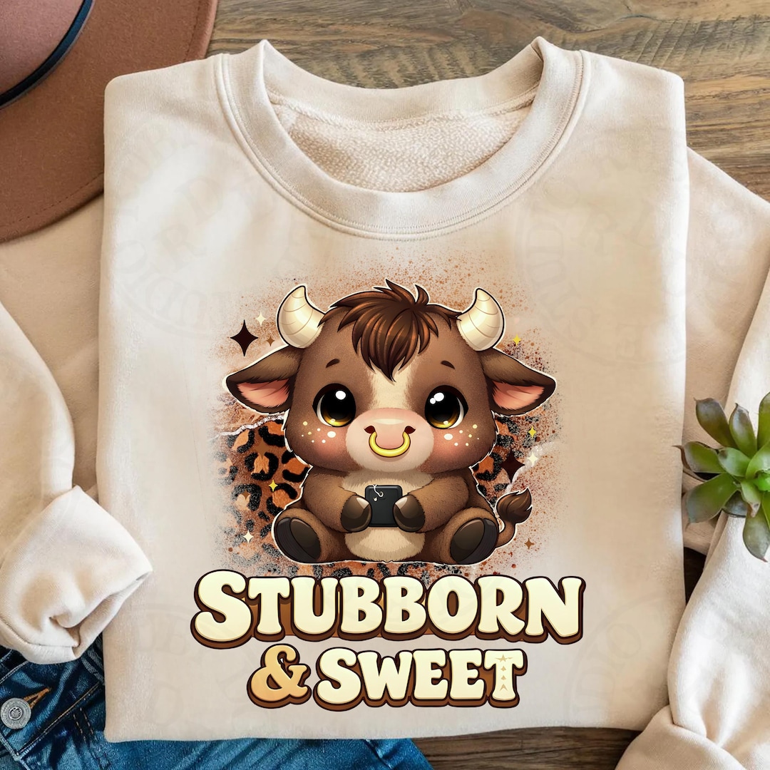 stubborn-and-sweet-png-cute-highland-cow-png-funny-cowgirl-aesthetic