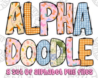 Paasdag doodle alfabet bundel png, lettertype paasdag, paasdag alfabet png, preppy alfabet png clipart, geest alfa png, paasdag png