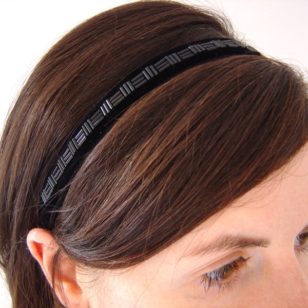 Black Beaded Headband, Headband for Women, Black Headband, Elastic Headband, Adult Headband, Velvet Hairband, Soft Headband, Plain or Beaded