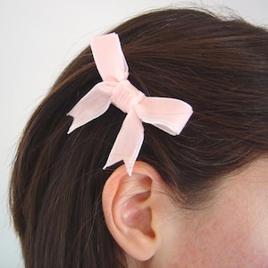 Pink Velvet Bow Hair Clips, Handmade Bow Clips, Clip on Bows, Hair Clip Gift, Ribbon Hair Clips, Flower Girl Bows, Plain or Beaded Bows