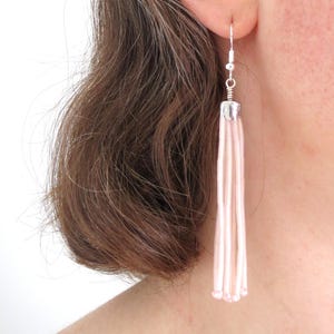 Pink Tassel Earrings, Tassel Jewellery, Pastel Pink Earrings, Womens Earrings, Beaded Tassels, Statement Earrings, Earrings For Her