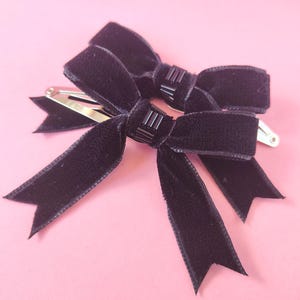 Black Ribbon Bows, Hair Bows for Girls, Cute Hair Clips, Velvet Hair Bows, Handmade Hair Bows, Small Hair Bows, Bow Hair Clips, Child Bows