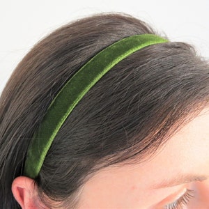 Green Velvet Headband, Elasticated Headband for Women, Narrow Headband, Soft Headband, Plain or Beaded Headband, Ribbon Hairband