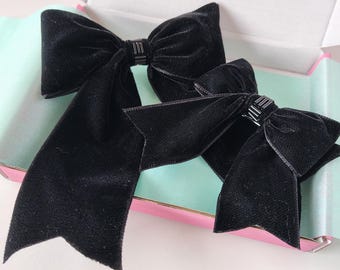 Set de regalo de lazos para el pelo de terciopelo negro con cuentas, pasadores a juego para madre e hija, pinzas para el pelo con cuentas, lazos brillantes, paquete de pinzas para el pelo.