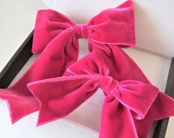 Larger & Smaller Fuchsia Velvet Bows, Hair Bow Gift, Bow Bundle, Handmade Bows, Matching Hair Bow Box, Bows for Girls, Mum and Daughter Gift
