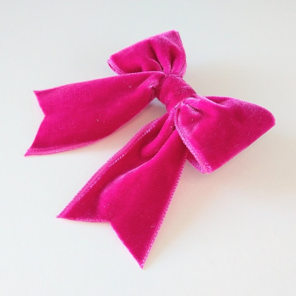 SMALL Fuschia Pink Velvet Bow Hair Clip, Bow Hair Accessory, Ribbon Bow, Girls Hair Clip, Handmade Bow, Clip on Bow, Bridesmaid Hair Bow