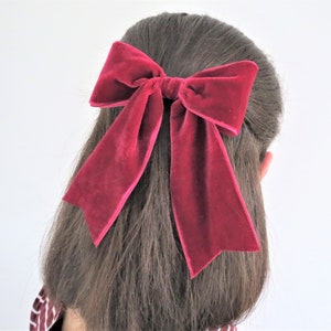 Berry Velvet Hair Bow, Hair Accessory, Plain or Beaded Bow, Handmade Bow, Burgundy Bow, Velvet Bow Clip, Classic Hair Bow, Oversized Bow