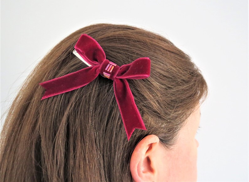 Burgundy Hair Bows, Bow Hair Clips, Girls Hair Bows, Hair Bow Gift, Handmade Hair Bows, Burgundy Hair Clips, Clip on Bows, Beads or Plain