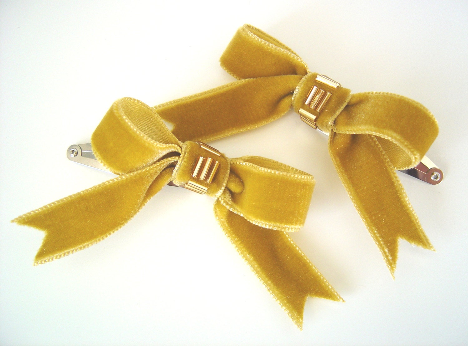 Gold Bow Hair Clips Ribbon Hair Bow Bow Hair Accessory Etsy