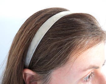 Grey Velvet Headband, Elastic Headband, Headband For Women, Bridesmaid Headband, Ribbon Hairband, Handmade Headband, Plain or Beads Headband