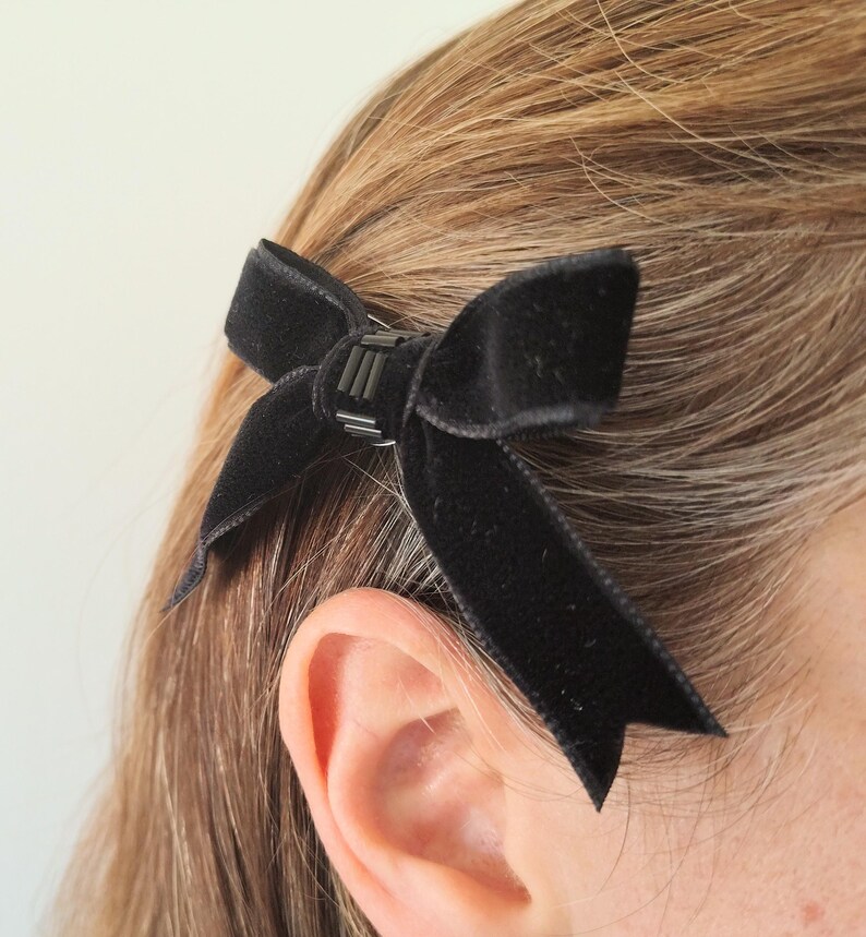 Black Ribbon Bows, Hair Bows for Girls, Cute Hair Clips, Velvet Hair Bows, Handmade Hair Bows, Small Hair Bows, Bow Hair Clips, Child Bows