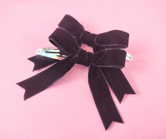 Black Ribbon Bows, Hair Bows for Girls, Cute Hair Clips, Velvet Hair Bows, Handmade Hair Bows, Small Hair Bows, Bow Hair Clips, Child Bows