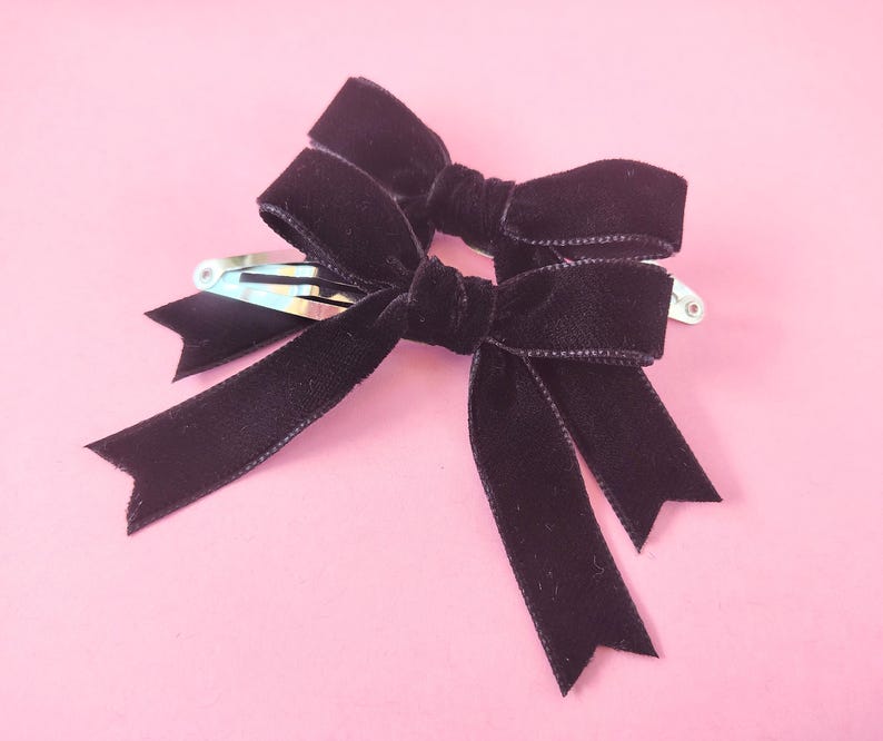 Black Ribbon Bows, Hair Bows for Girls, Cute Hair Clips, Velvet Hair Bows, Handmade Hair Bows, Small Hair Bows, Bow Hair Clips, Child Bows