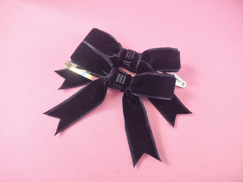 Black Ribbon Bows, Hair Bows for Girls, Cute Hair Clips, Velvet Hair Bows, Handmade Hair Bows, Small Hair Bows, Bow Hair Clips, Child Bows