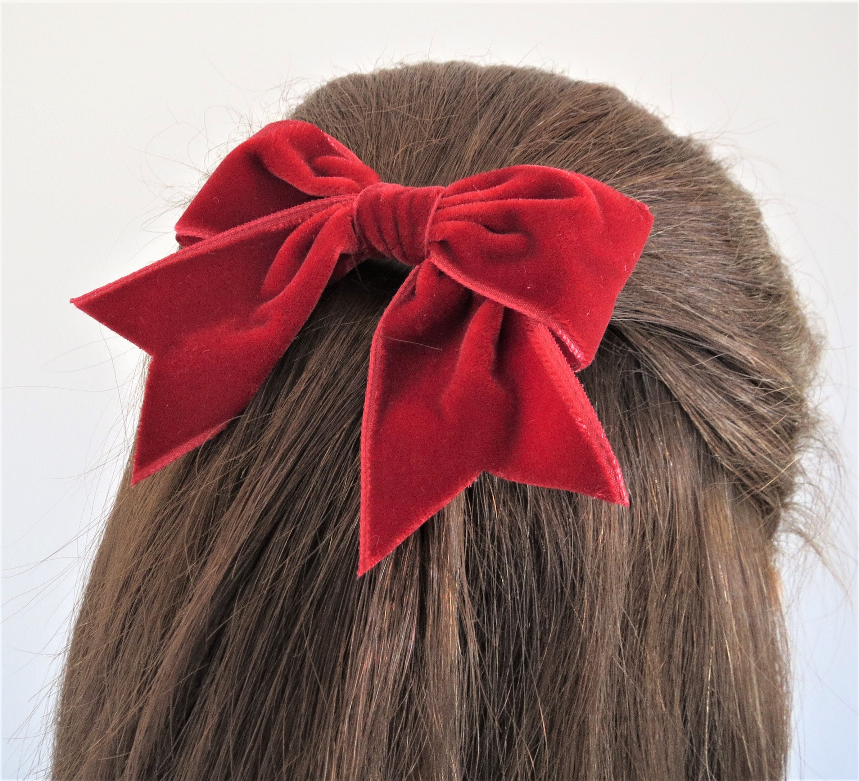 Burgundy Red Velvet Ribbon Bow Hair Clip, Classic Burgundy Red