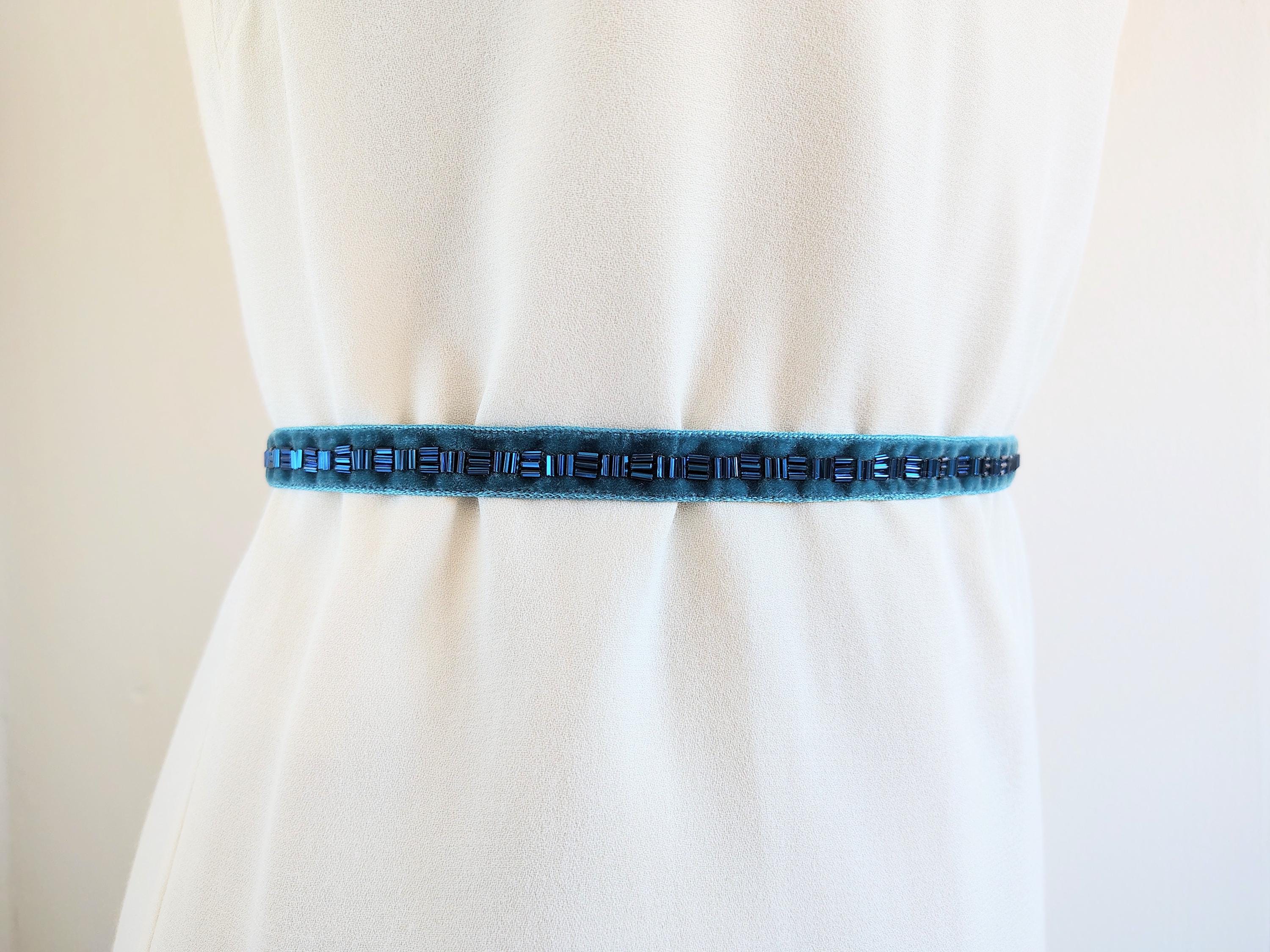 Petrol Blue Beaded Velvet Sash, Handmade Belt, Dress Sash, Bridesmaid…