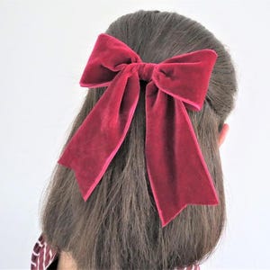 Velvet Ribbon Hair Bow in Berry, Bow for Child, Trendy Bow, Handmade Bow, Women's Hair Bow, Classic Hair Bow, Plain or Beaded, Burgundy