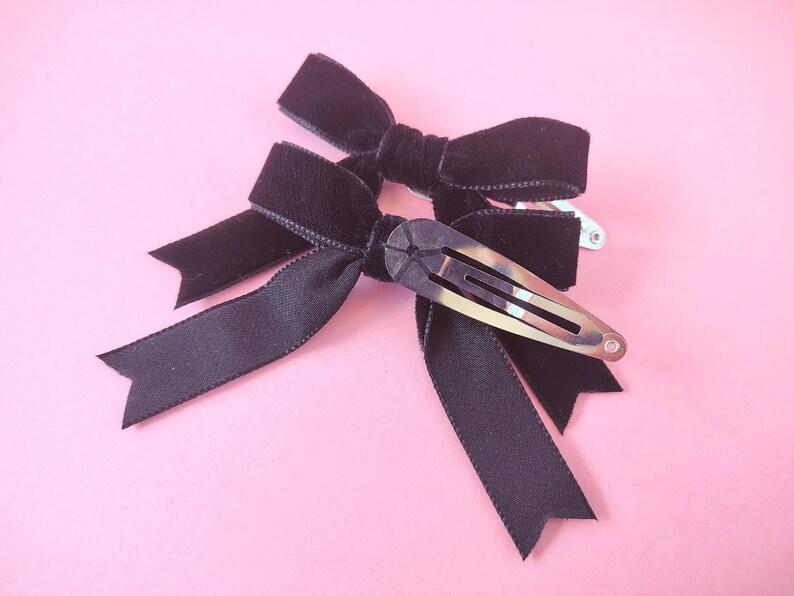 Black Ribbon Bows, Hair Bows for Girls, Cute Hair Clips, Velvet Hair Bows, Handmade Hair Bows, Small Hair Bows, Bow Hair Clips, Child Bows