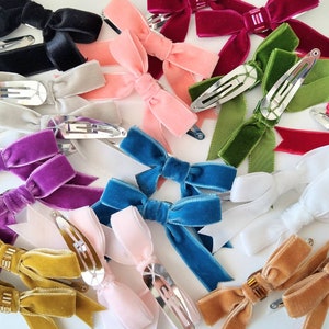 Black Ribbon Bows, Hair Bows for Girls, Cute Hair Clips, Velvet Hair Bows, Handmade Hair Bows, Small Hair Bows, Bow Hair Clips, Child Bows