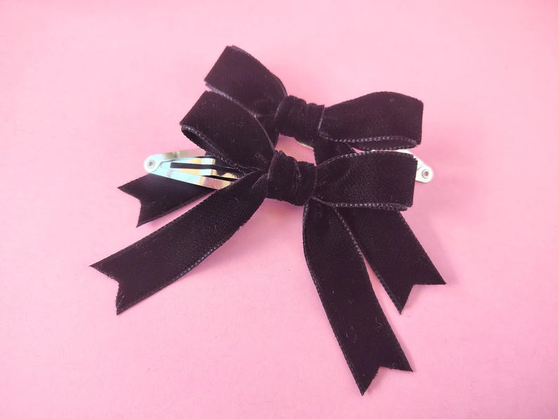 Black Ribbon Bows, Hair Bows for Girls, Cute Hair Clips, Velvet Hair Bows, Handmade Hair Bows, Small Hair Bows, Bow Hair Clips, Child Bows