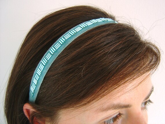 Aqua Blue Headband, Elasticated Headband, Beaded Headband  display picture 2
