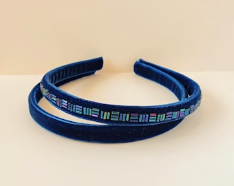 Navy Velvet Headbands, Womens Headbands, Plastic Covered Headband, Fabric Headband, Adult Hairband, Dark Blue Headband, Plain or Beaded
