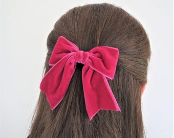 Petit noeud pour cheveux en velours fuchsia, noeud rose, barrette pour fille, noeud fait main, noeud à clip, noeud de demoiselle d'honneur, accessoire pour cheveux noeud, noeud magenta