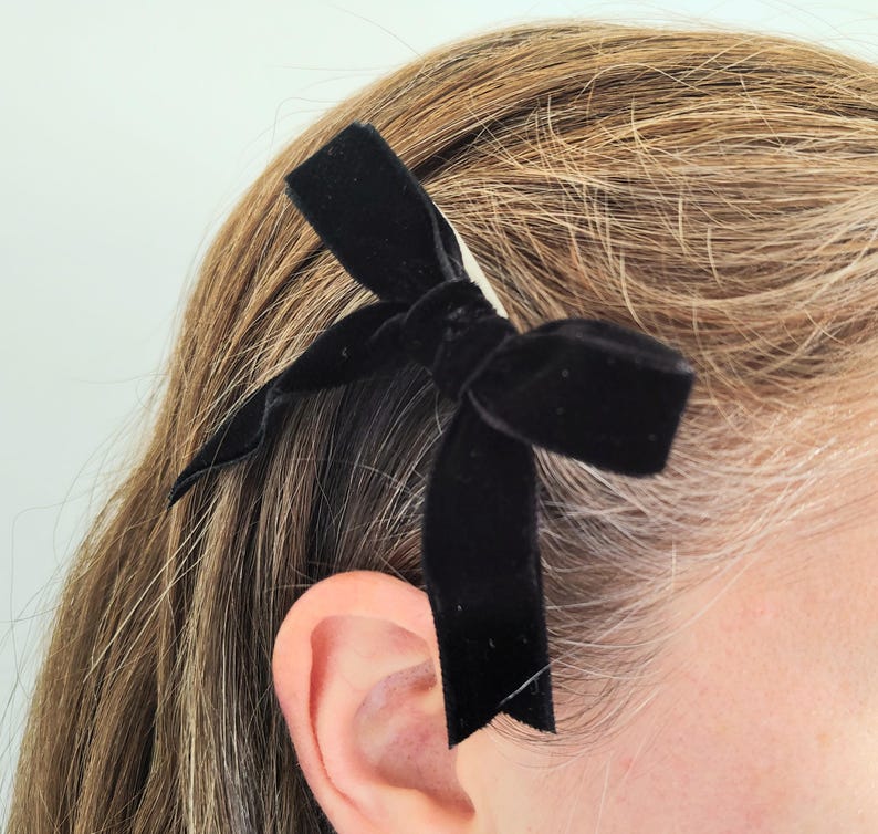 Black Ribbon Bows, Hair Bows for Girls, Cute Hair Clips, Velvet Hair Bows, Handmade Hair Bows, Small Hair Bows, Bow Hair Clips, Child Bows
