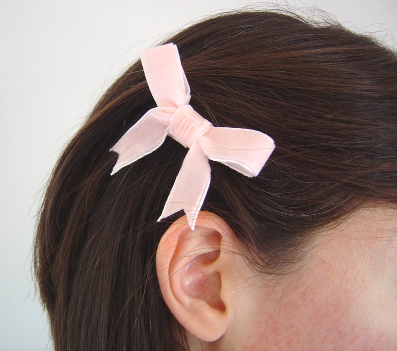 Pink Velvet Bow Hair Clips, Handmade Bow Clips, Clip on Bows, Hair Clip Gift, Ribbon Hair Clips, Flower Girl Bows, Plain or Beaded Bows