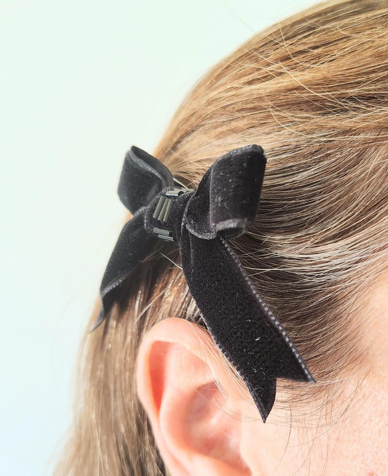 Black Ribbon Bows, Hair Bows for Girls, Cute Hair Clips, Velvet Hair Bows, Handmade Hair Bows, Small Hair Bows, Bow Hair Clips, Child Bows