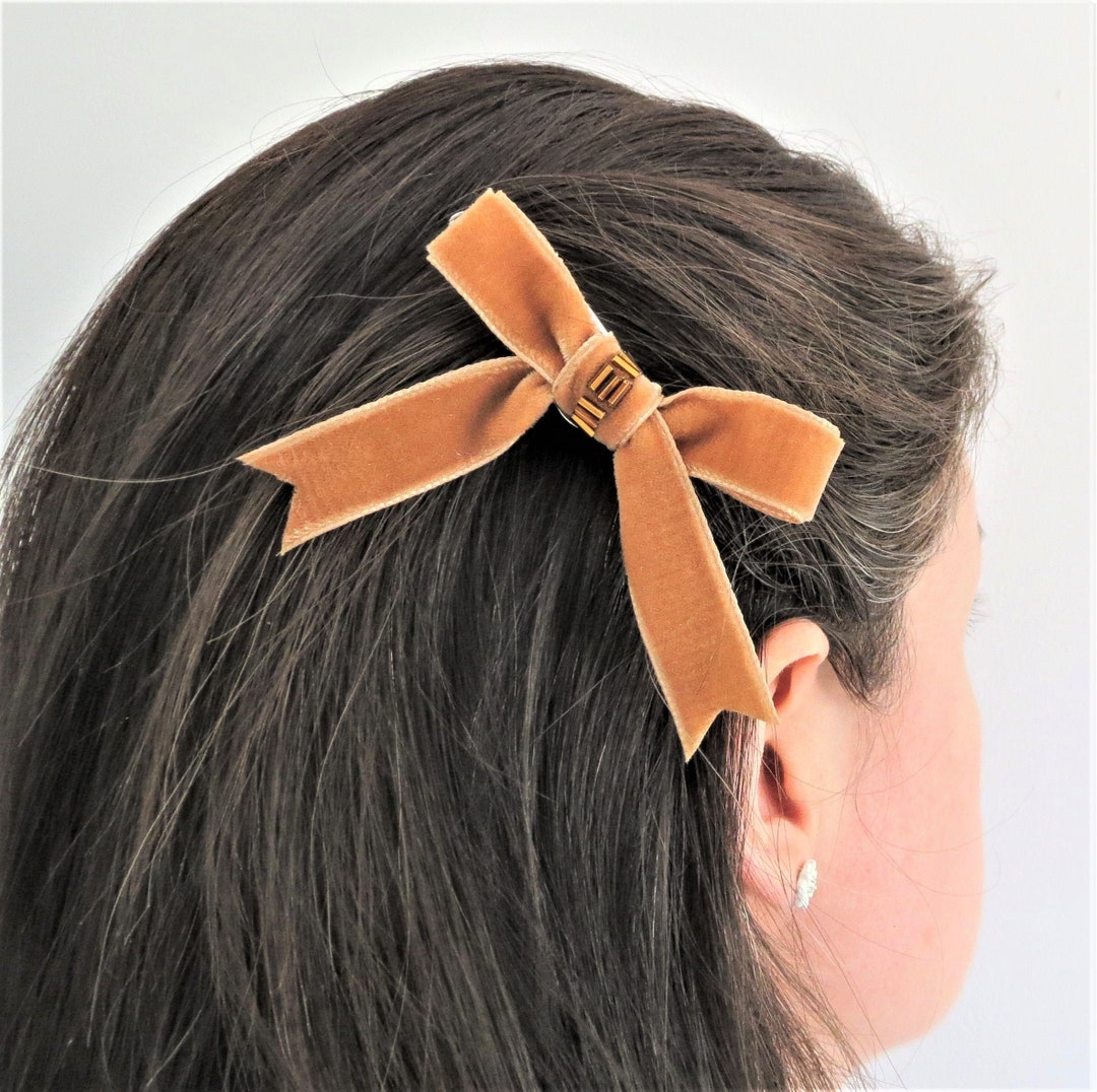 Copper Velvet Bow Hair Clips, Hair Bow Set, Hair Bow Gift, Handmade