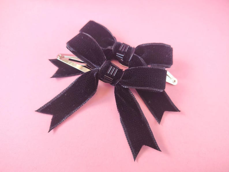 Black Ribbon Bows, Hair Bows for Girls, Cute Hair Clips, Velvet Hair Bows, Handmade Hair Bows, Small Hair Bows, Bow Hair Clips, Child Bows