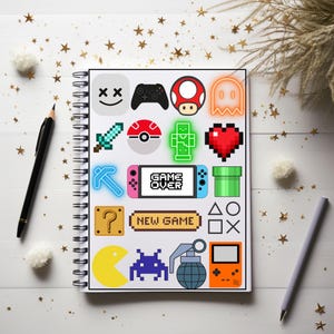 Cuaderno de videojuegos, diario con estampados gráficos nostálgicos, libro de registro con temática de videojuegos, idea de regalo única para cualquier edad, artículo esencial para la vuelta al cole de los jóvenes