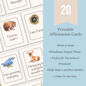 Jolies affirmations sur le thème des animaux de la forêt pour les tout-petits, façonnage d'un état d'esprit positif pour les enfants d'âge préscolaire et l'apprentissage précoce, auto-apaisant pour la chambre de bébé
