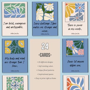 24pk Boho Affirmation Cards, Aesthetic Positive Quote Card Printables, Bright Self Care Reminders for teens and adults, Gifts for teen girls