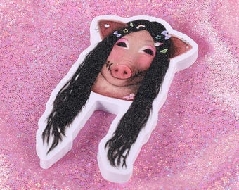 Decora Piggy Mask 3" glitter sticker