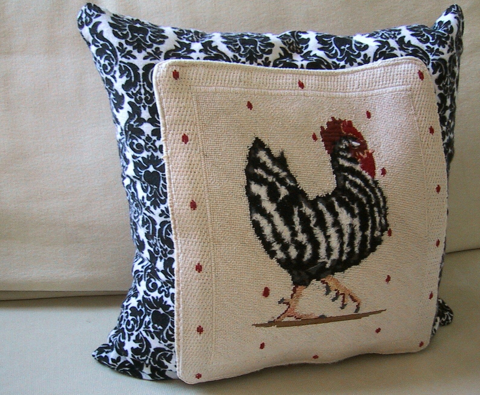 Black WHITE Rooster Hand Made Needlepoint Pillow 14 X14 Etsy