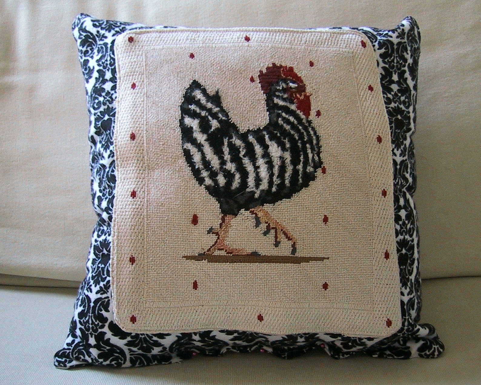 Black WHITE Rooster Hand Made Needlepoint Pillow 14 X14 Etsy