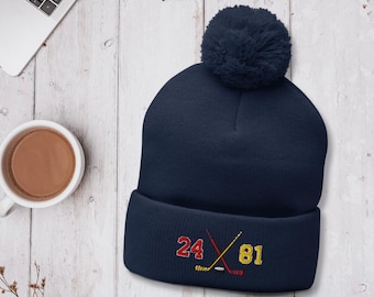 Heated Rivalry Embroidered Pom-Pom Beanie, Hockey Romance Hat, Hollander Rozanov, Gift for Readers