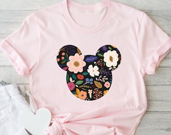 T-shirt floreale Minnie, Camicia da viaggio Disney, Camicia Minnie Mouse, Camicie da viaggio per ragazze Disney, Camicia da donna Disney, Camicia con orecchie di topo floreali Disney
