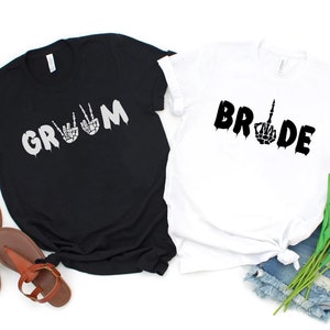 Gothic Bride And Groom Engaged Shirt, Halloween Couples Shirt, Till Death Shirt, Halloween Wedding Shirt, Bride And Groom Bachelorette Shirt