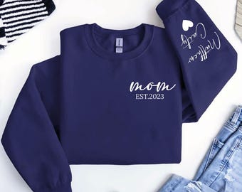Custom Mom Sweatshirt With Kids Name On Sleeve, Personalized Mom Sweatshirt, Gift For Mom Sweatshirt, Mothers Day Gifts, Mothers Day Sweater