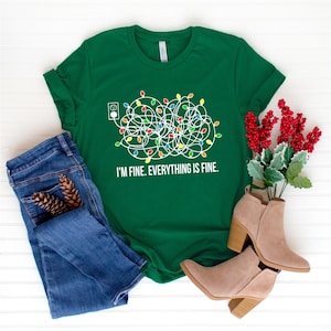 I&#39;m Fine Everything Is Fine Shirt, Christmas Lights Shirt, Merry Christmas Shirt, Cute Xmas Shirt, Christmas Family Shirts, Funny Xmas Shirt