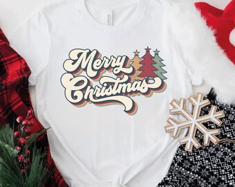 Retro Merry Christmas T-Shirt, Christmas Shirt, Cute Christmas Shirt, Vintage Christmas Shirt, Christmas Party Shirts, Merry Christmas Shirt