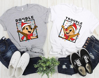 Chip And Dale Christmas Matching Shirt, Double Trouble Shirt, Couple Christmas Shirt, Matching Christmas Shirt, Matching Christmas Party Tee